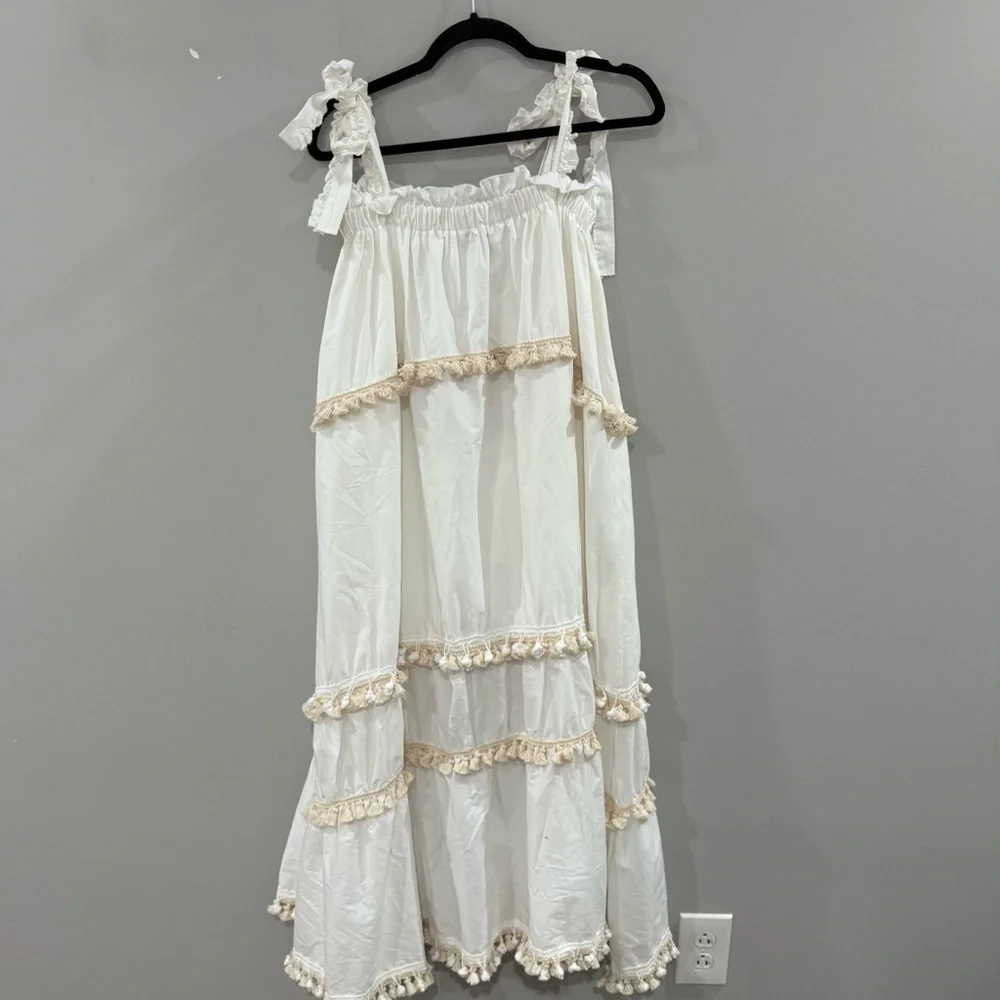 NWT Devotion Twins Dress Tassel Tiered Midi Strap Tie in White